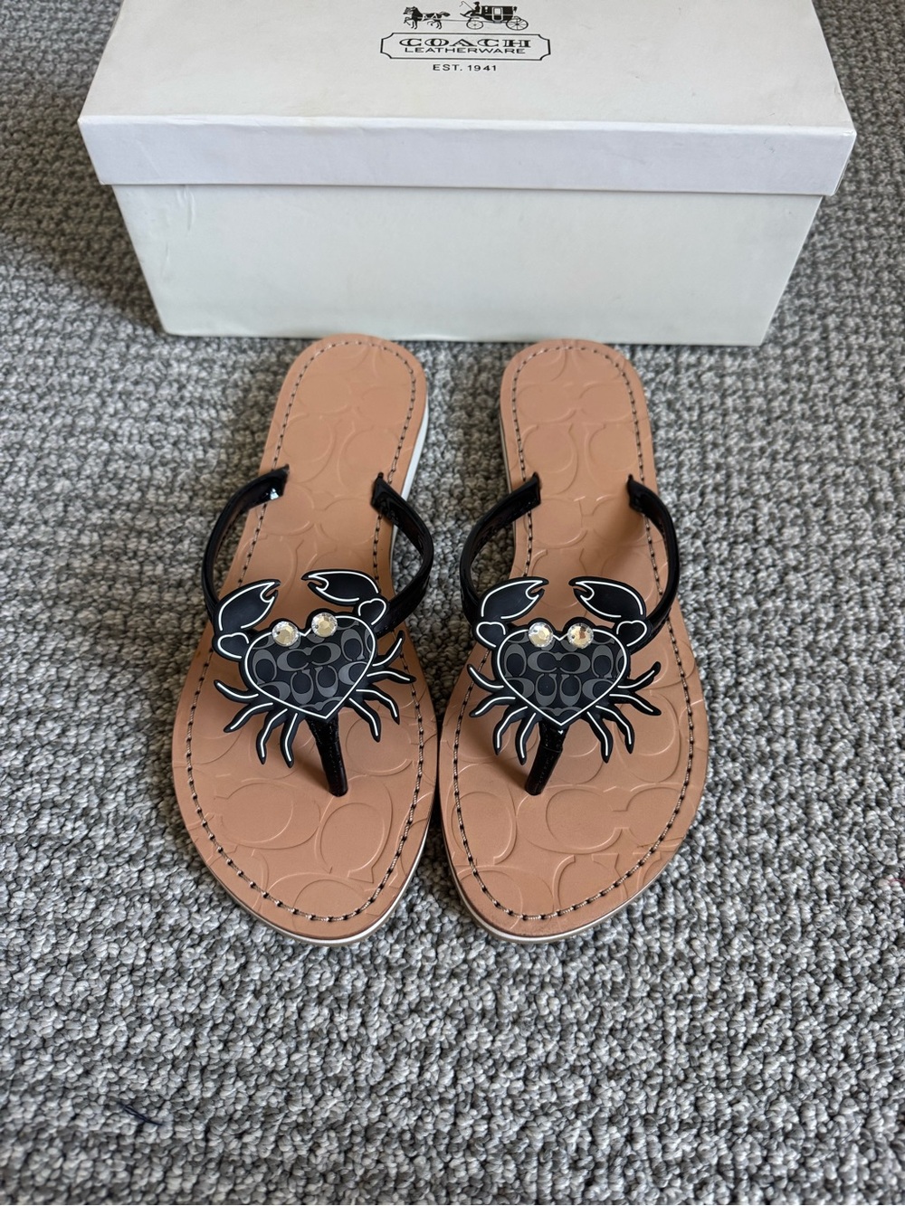 Coach Women's Black Marina Crab Sandals - Tan Insole